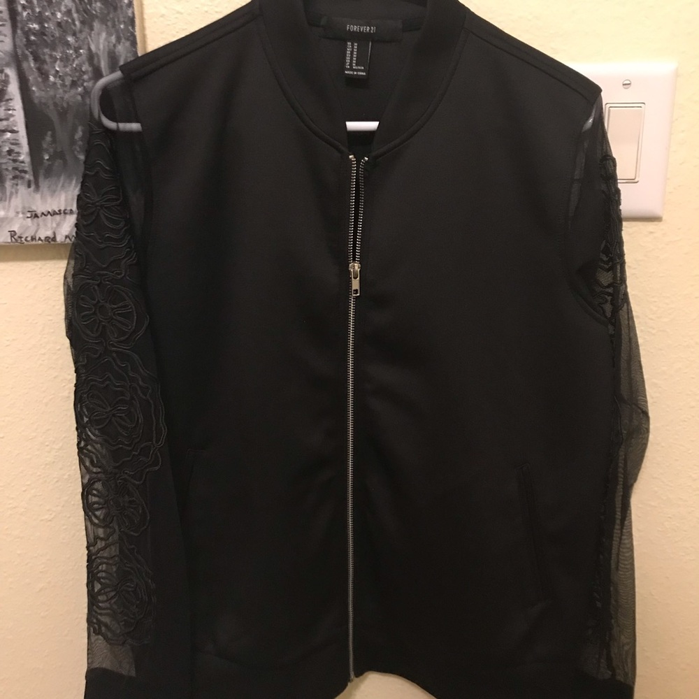 Forever 21 Women’s Embroidered Lace Sleeved Jacket